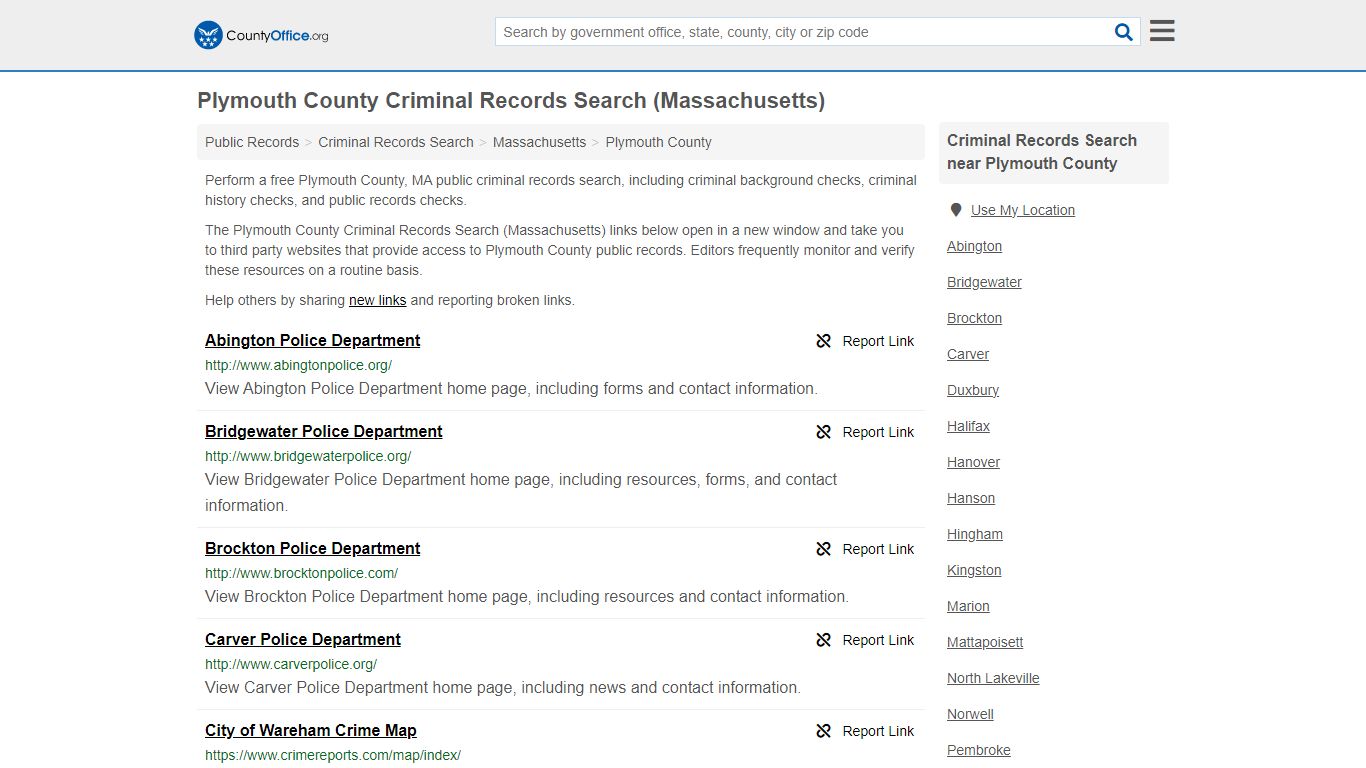 Plymouth County Criminal Records Search (Massachusetts) - County Office