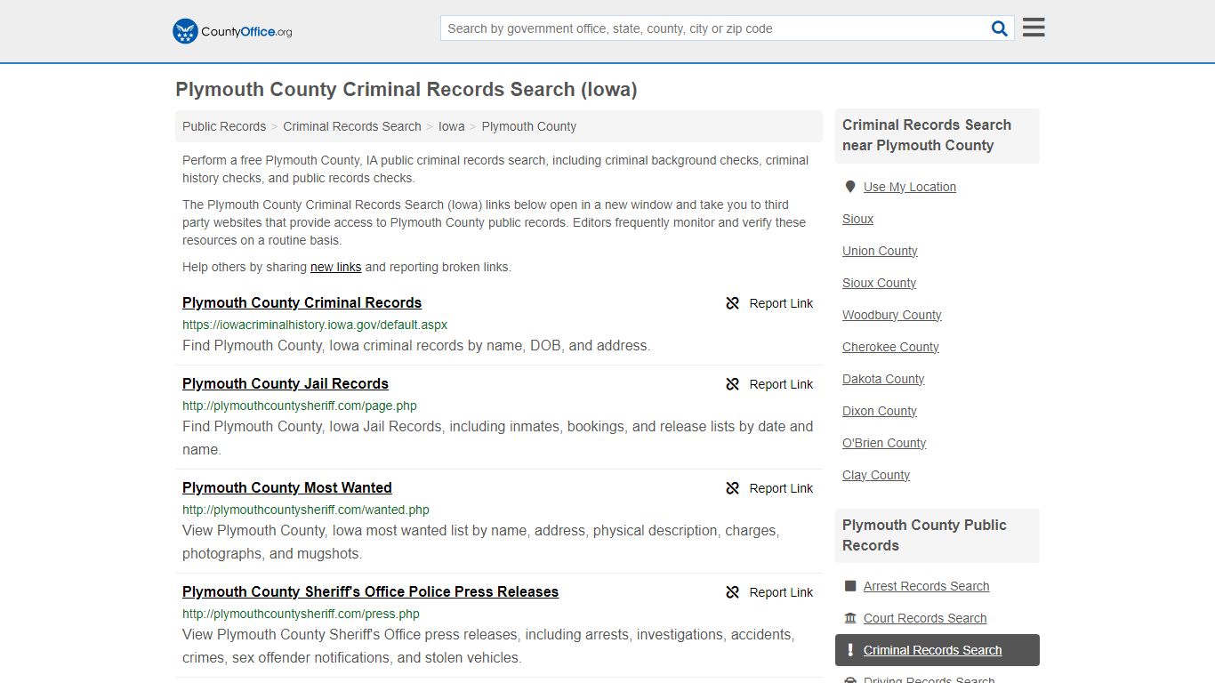 Criminal Records Search - Plymouth County, IA (Arrests, Jails & Most ...